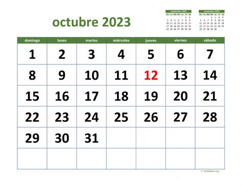 calendario de octubre 2023